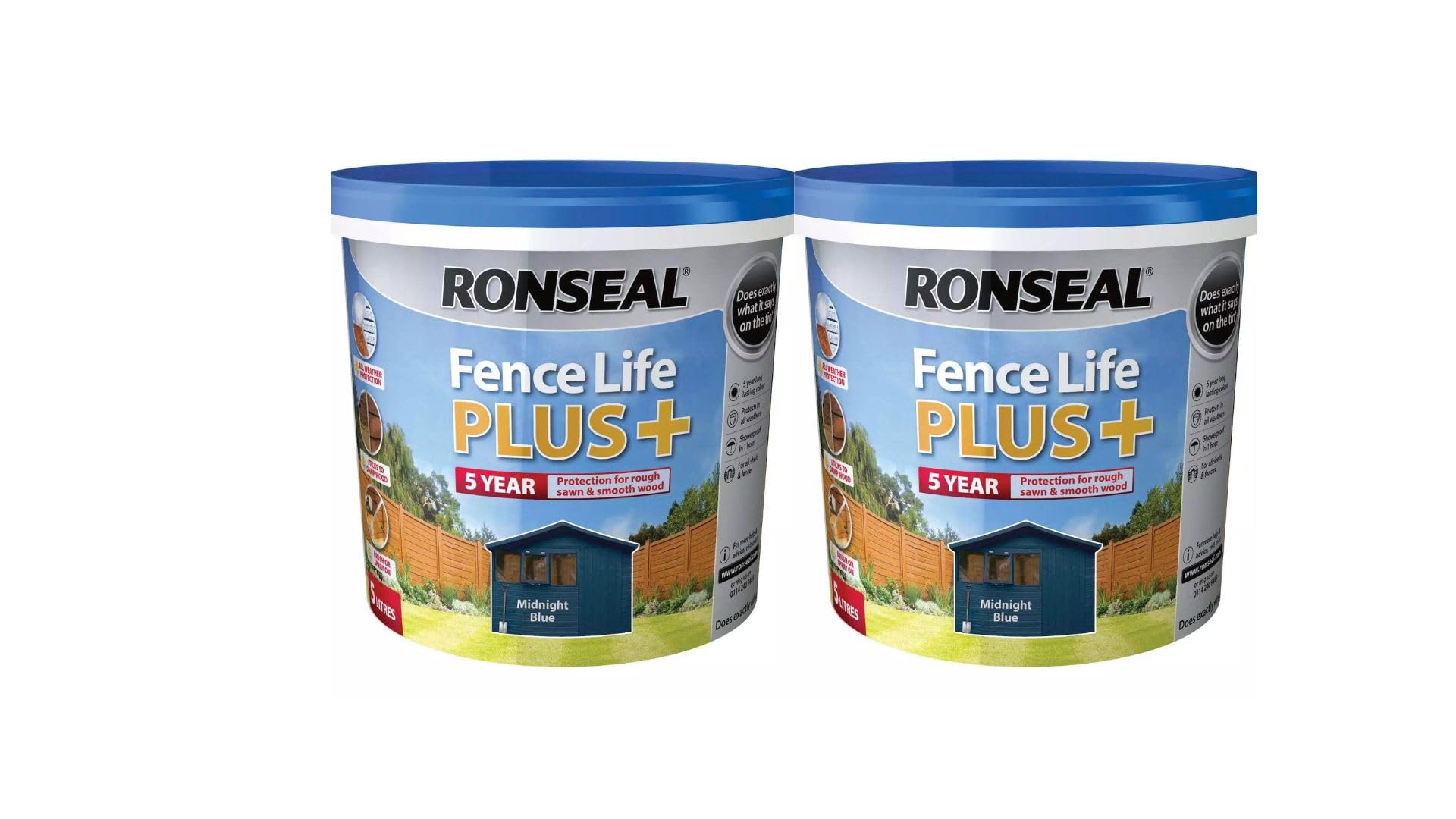 FAB INT PRODUCTS Fence Paint,Exterior Wood Paint - Sheds & Fences Life Plus 10 Litres Total, (2 X MIDNIGHT BLUE)