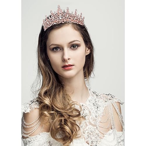 Miniatura 4 de CURASA Tiaras y coronas de cristal de oro rosa con peine corona de princesa para mujer, corona de boda para novia, coronas de cumpleaños para