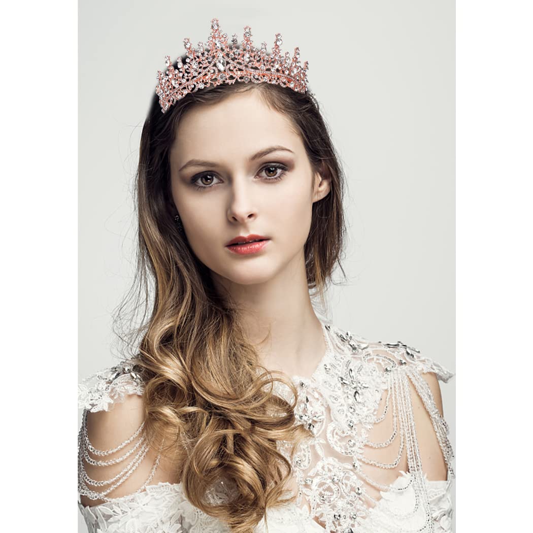 Rose Gold Wedding Tiaras and Crowns with Side Comb, Rhinestone Bridal Crown Buy SWEETV Rose Gold Wedding Tiaras and Crowns with Side  main image 3