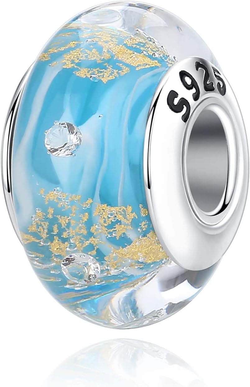 Nbsameng Murano Glass 925 Sterling Silver Charms Transparent Flower Bead Multiple Colors for Women Bracelet & Necklace Jewelry Gifts