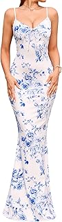 Women's Summer Floral Bodycon Maxi Dress Sexy V Neck Spaghetti Strap Lace Wedding Guest Party Casual Long Dresses - Buy now