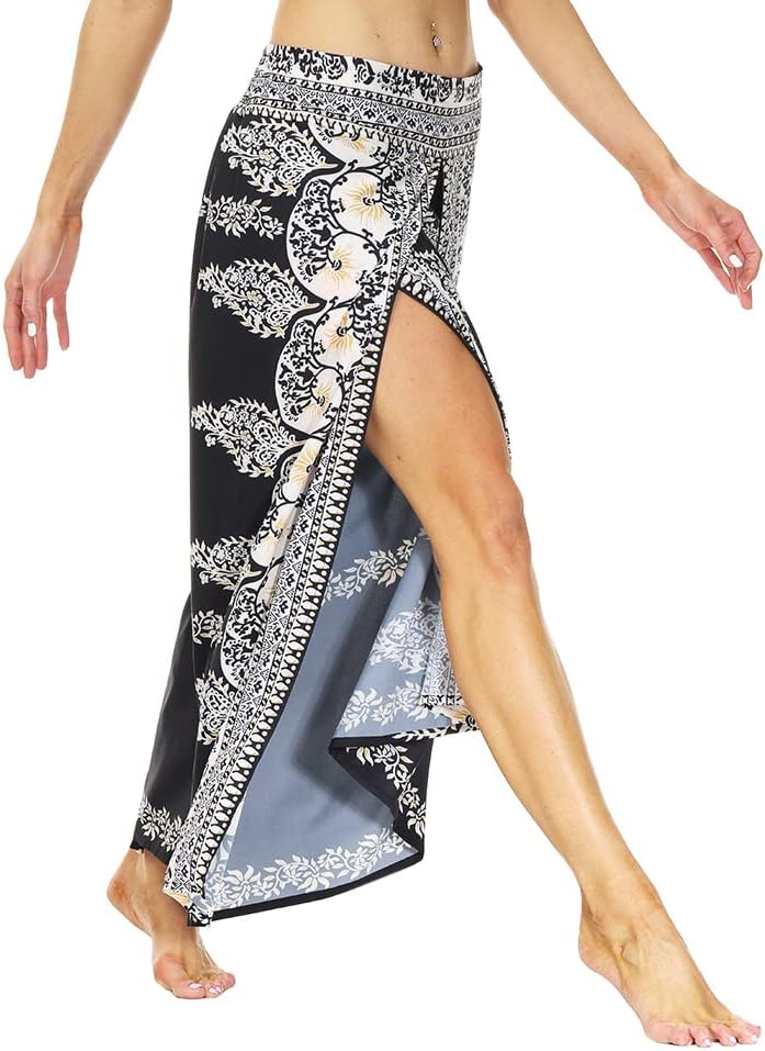 Ainuno Boho Pants Wide Leg Palazzo Pants with Slits for Women Flowy Hippie Pant Thin - Image 3