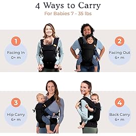 Beco Baby Carrier - Gemini Baby Carrier from Newborn to Toddler - Certified Ergonomic Newborn Baby Carrier for Infants and Children of 7-35 lbs - M Shape, Adjustable Seat, 100% Cotton (Metro Black)