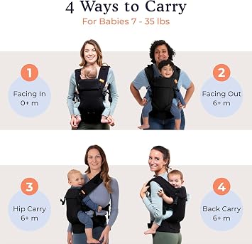 Beco Gemini Baby Carrier Newborn to Toddler, 7-35 lbs, Metro Black