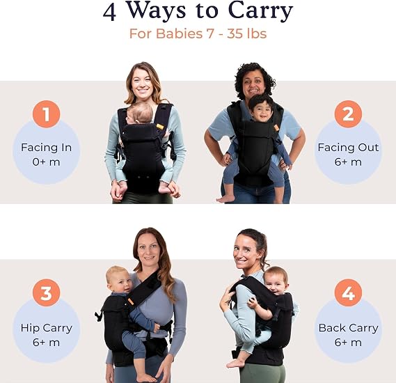 Beco Gemini Baby Carrier Newborn to Toddler, 7-35 lbs, Metro Black