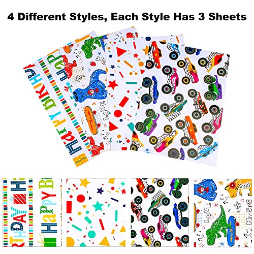 Zhuluoji Gift Wrapping Paper Birthday Cartoon Wrapping Papers For Kids Birthday Gift Wrap 12 Sheets Folded Flat Gift Wrap Paper, 19.7 X 27.6 Inch Per Sheet #TOP6