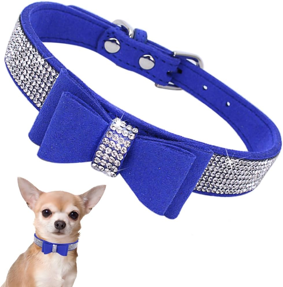 Bow Rhinestone Dog Collars for Small Dogs Bling Diamond Female Puppy Collar