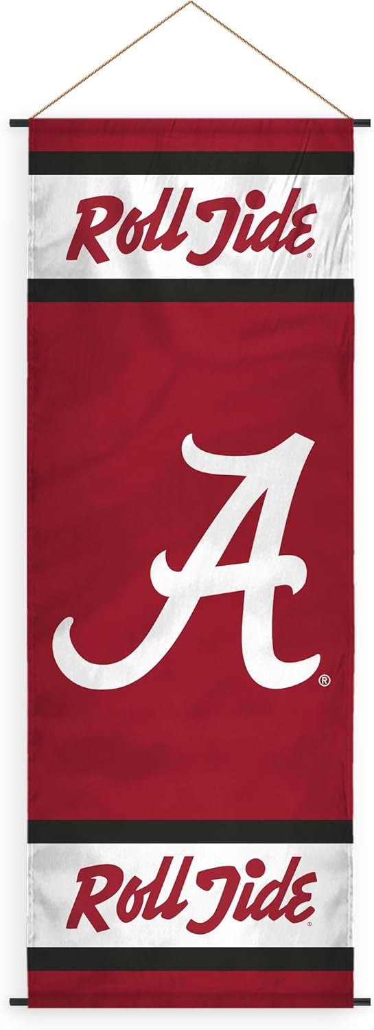 AGAS Alabama University Crimson Tide Banner Scroll Sign 17.5×48 with PVC Poles and Hanging Cord – Polyester NCAA Wall Banner