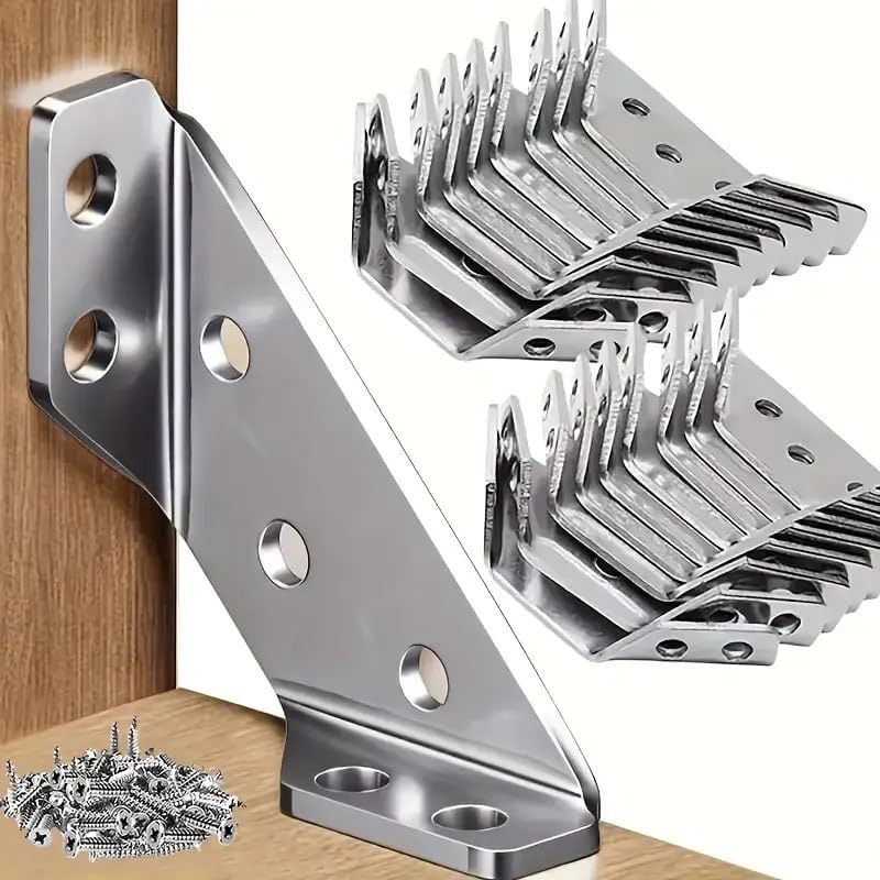 Stainless Steel Corner Brackets, Heavy Duty L Brackets with Screws, Metal Right Angle Braces for Furniture, Shelves, Wood Projects, 20 Pack , 10 Pack (20)-image-15