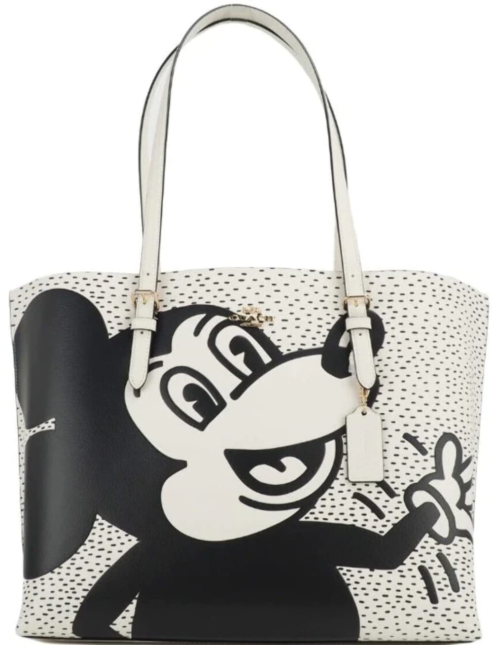 Coach(C6978) Mickey Mouse X Keith Haring Mollie Large Leather Shoulder Tote Bag