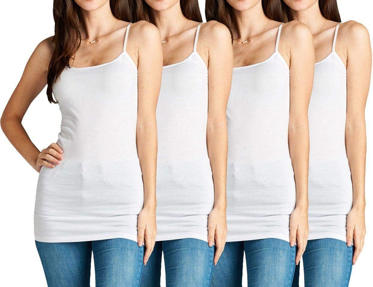 4 Pack: Active Basic Cami Tanks in Many Colors (X-Large, White/White/White/White)