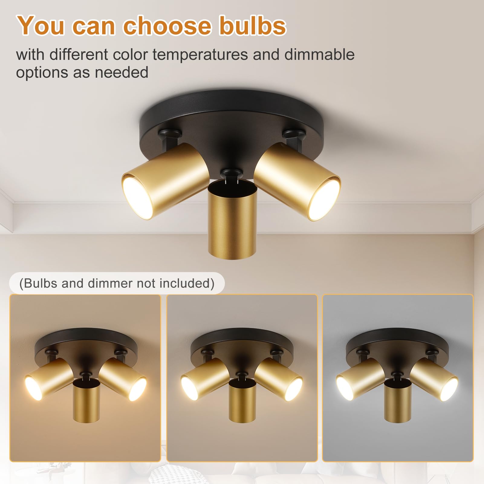 HARPER LIVING Foco empotrado para techo, casquillo GU10, acabado negro y dorado, orientables a 350°, iluminación moderna redonda para cocina, dormitorio, salón, pasillo (21 cm)