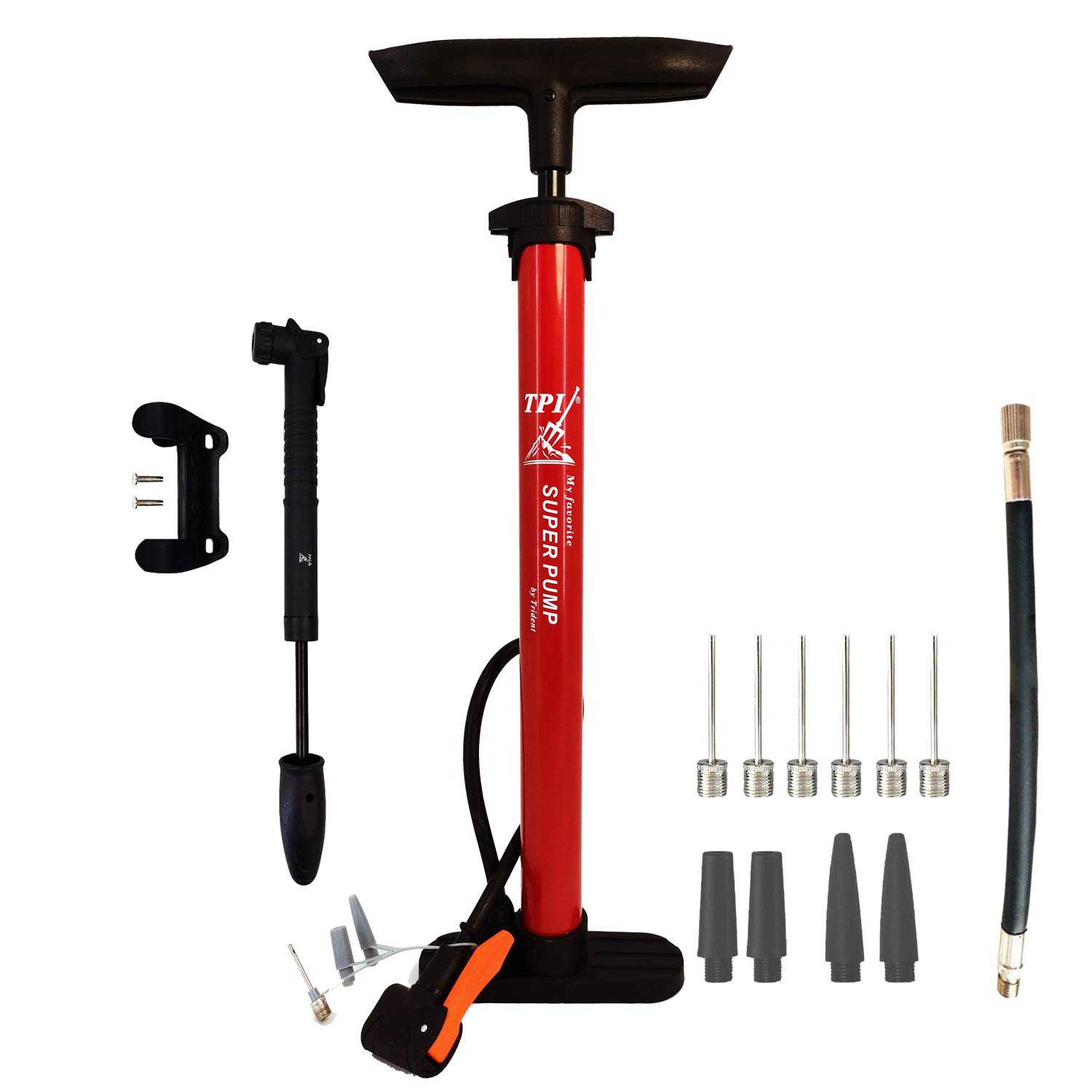 TPI Portable Bike Pump, Schrader and Presta, Ball Pump with AntiSlip