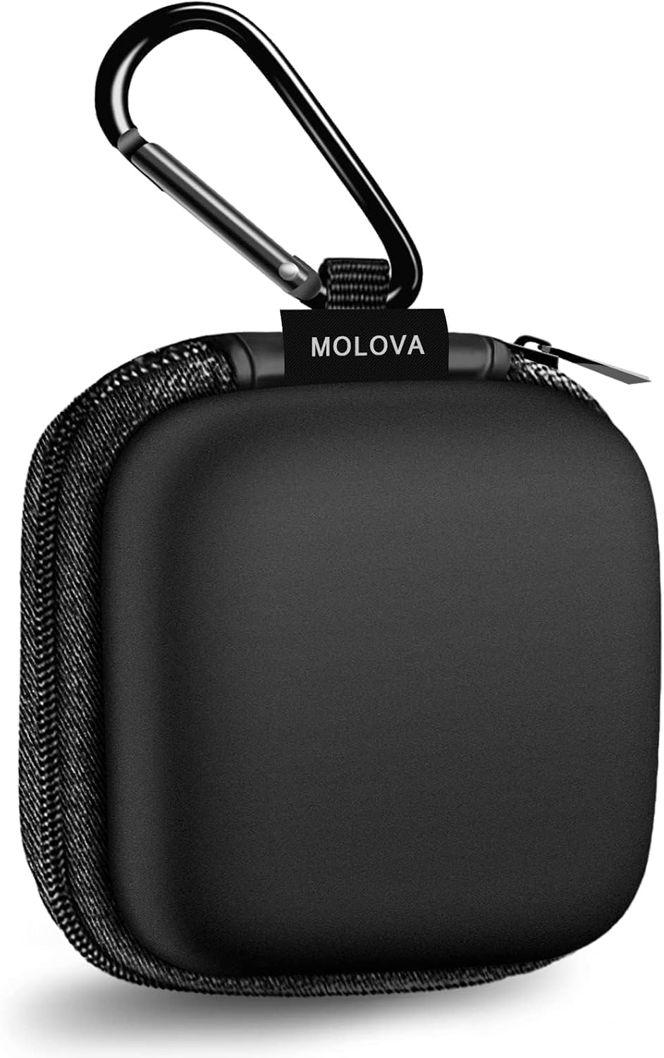 1 Pack Square Earbud Case Storage Bag with Carabiner, Black