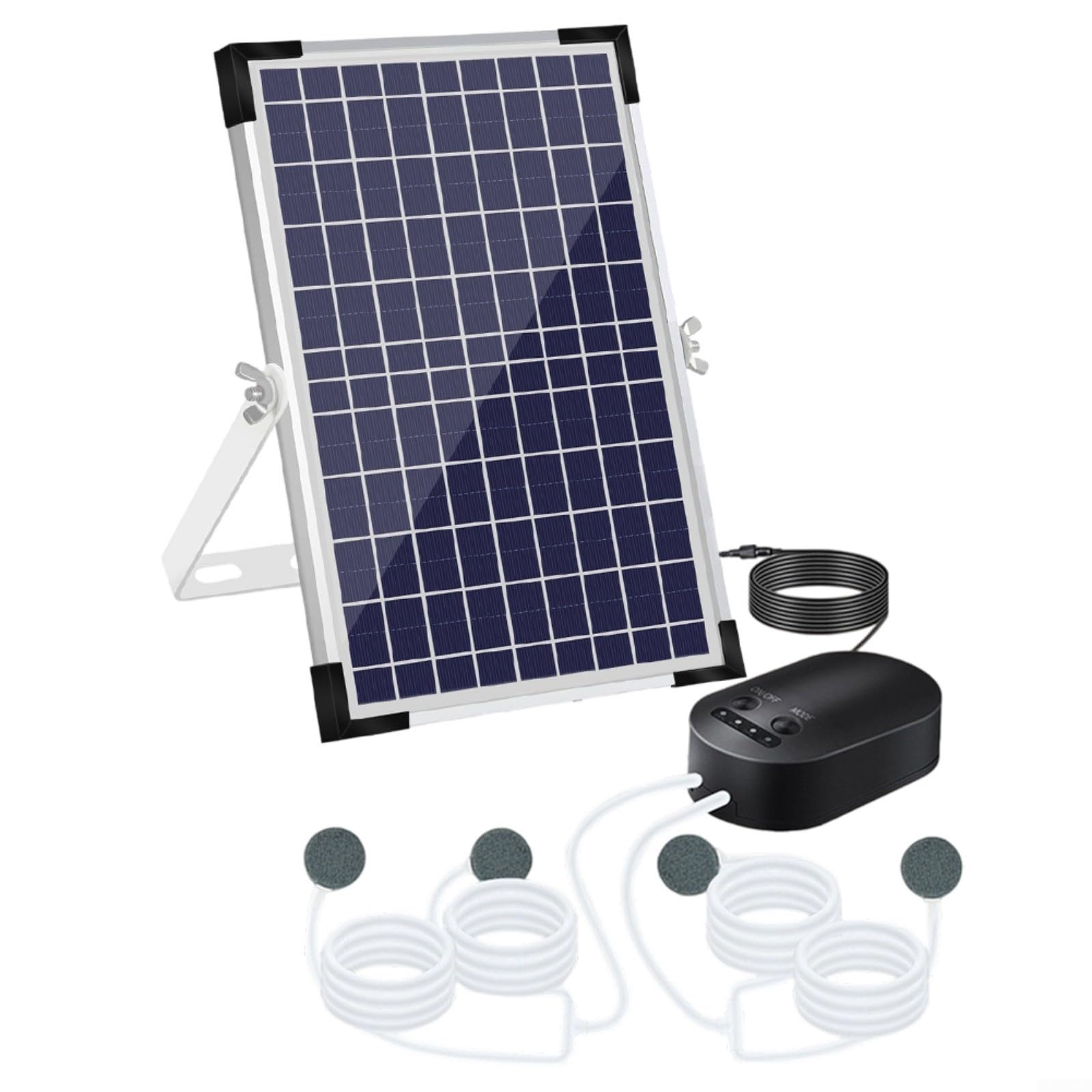 10W 10V Solar Teichbelüfterpumpe mit 4400mAh Akku und 3 Betriebsmodi, inklusive 4 Ausströmersteinen Gartenteiche und Aquarien