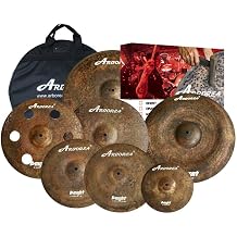 Arborea Knight Series Professional B20 Bronze 7-Piece Cymbal Set, Deep & Dark Tone with Raw Finish, 10/14/16/20" + 16" 6-Hole Effect + 18" China for Jazz, Fusion & Alternative Music