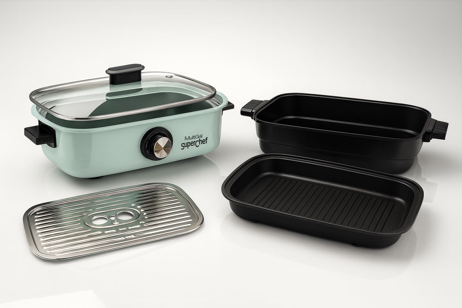 Plancha de Asar Superchef Multi Grill 5 en 1, Plancha de asar, cocina al vapor, guisos, barbacoa eléctrica, 1700 W de potencia