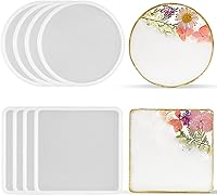 Vista 1 de RESINWORLD 8 Pack Thick 4 inches Resin Coaster Molds Set, 4 Pack Round Coaster Silicone Molds + 4 Pack Square Coaster Resin Mold, Coaster Molds for