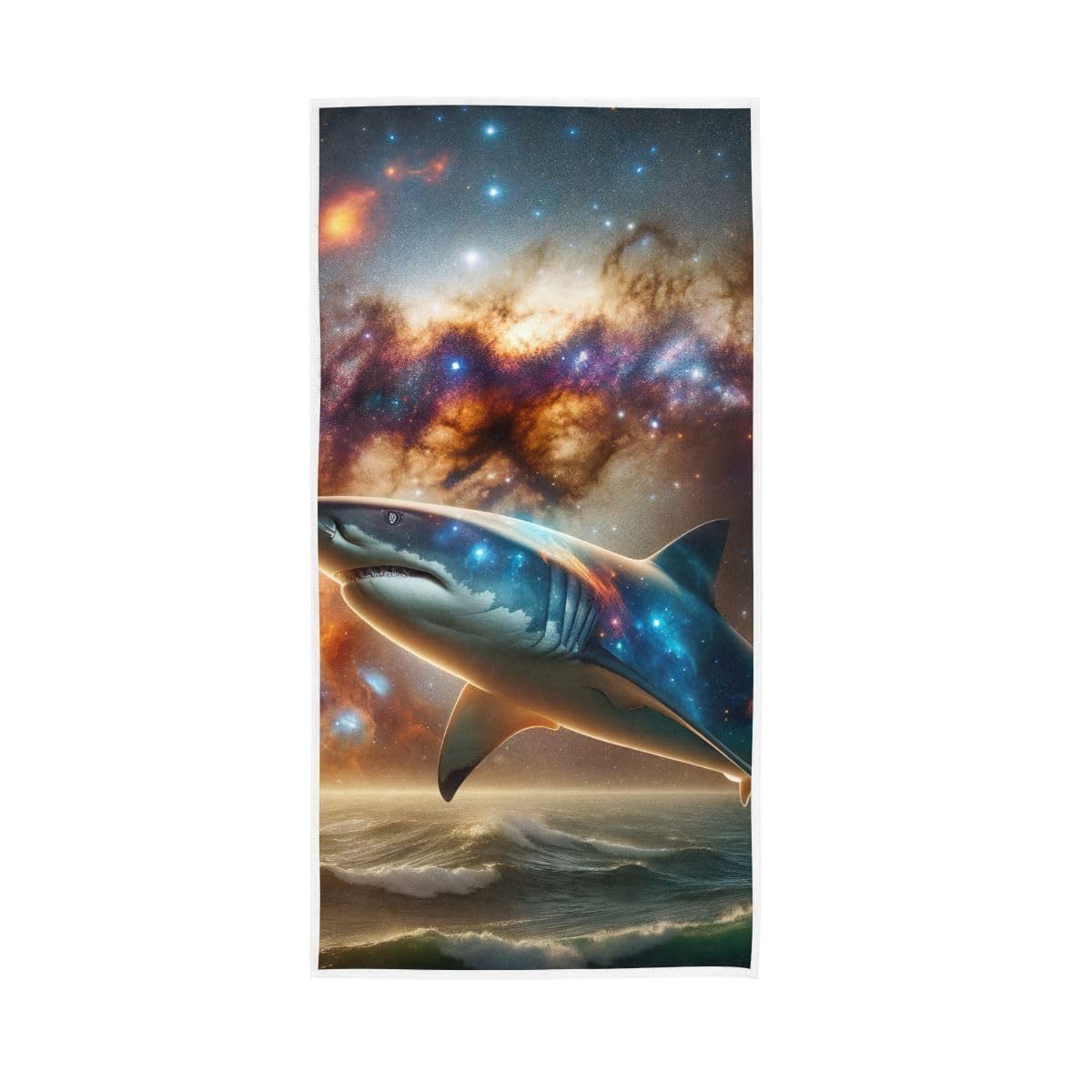LSRCPD Shark in Space Hand Towels Decorative, Hand Towels for Bathroom, Shower, Hotel, Spa 15 x 30 Inches