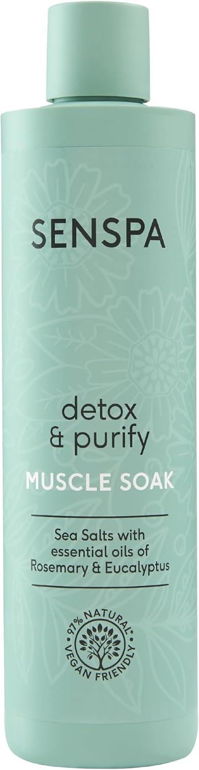 SenSpa Detox & Purify Muscle Soak – Dead Sea Salt Soak – Post Workout Recovery – Essential Oil Blend – Tension Easing/Vegan Muscle Relief for Bath – Natural Formula – 300ml