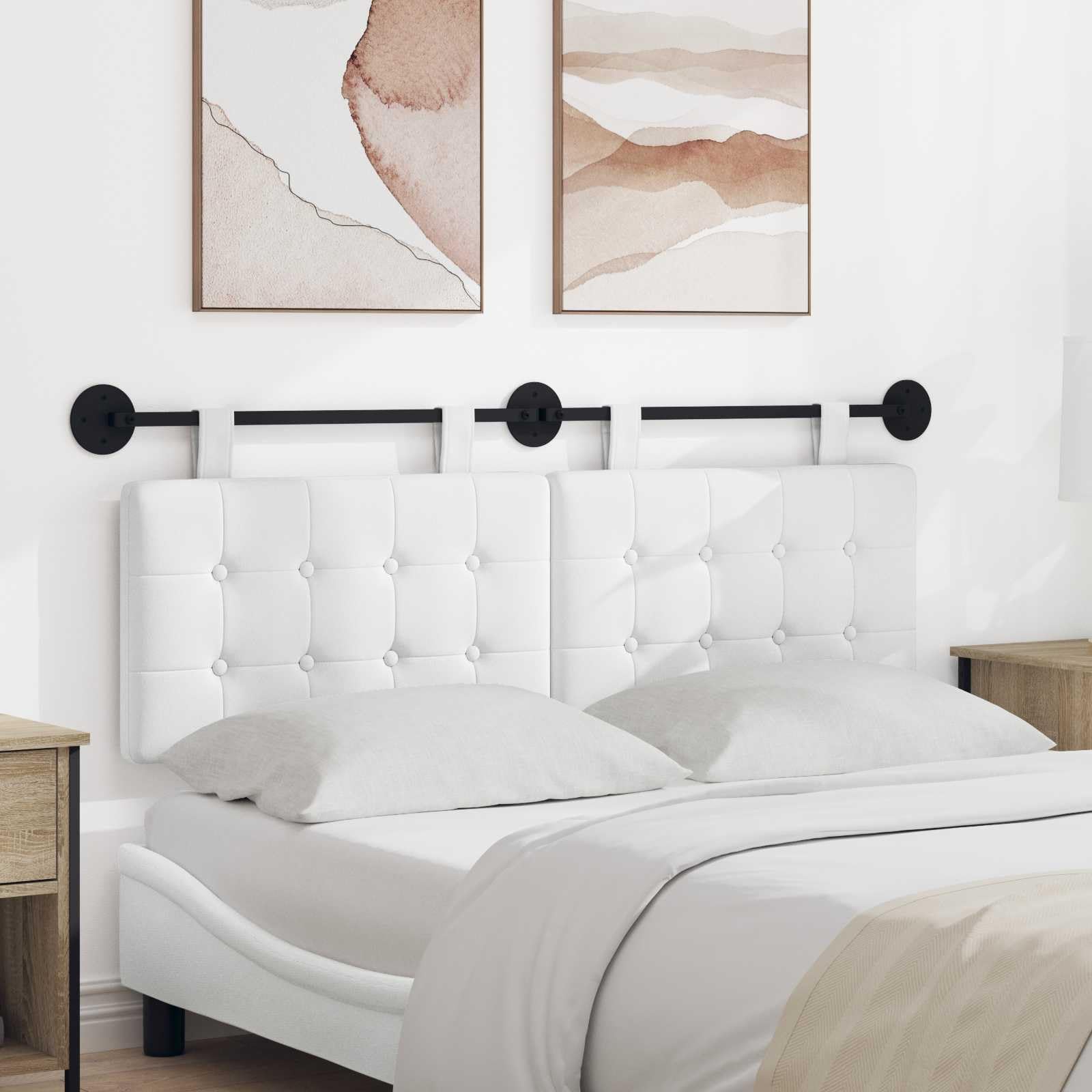 Cabecero colgante de tela blanca, 130 x 55 x 5 cm, juego de 2 unidades con fijación a la pared, cabecero tapizado para dormitorio, habitación de invitados, cama doble, cojín de lectura