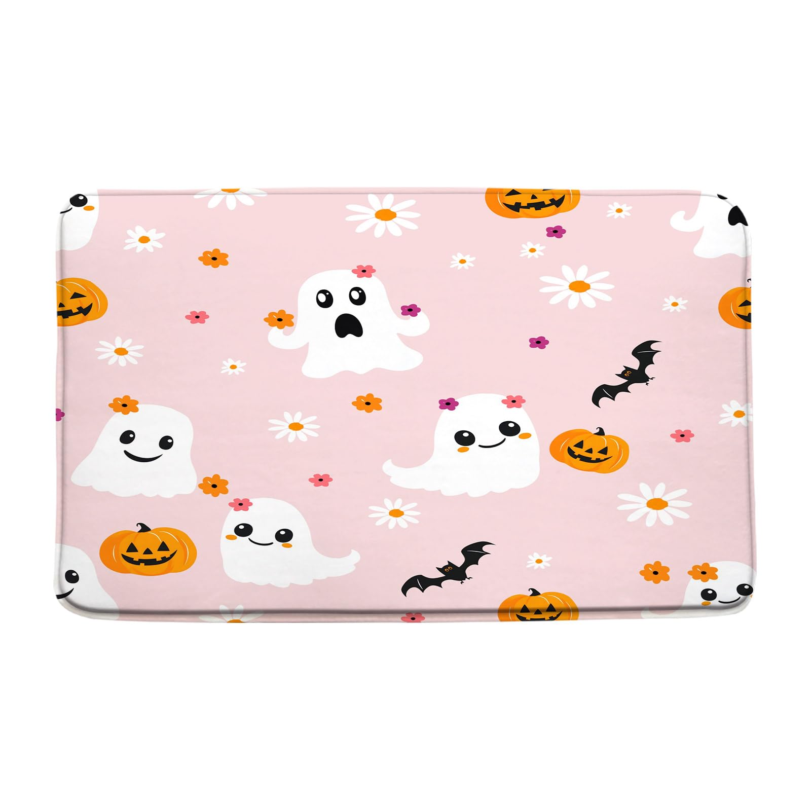 Halloween Spooky Bath Mats Cute Cartoon Ghost Pumpkins Floral Bat Funny Happy Holiday Pink Decor Bathroom Rug Floor