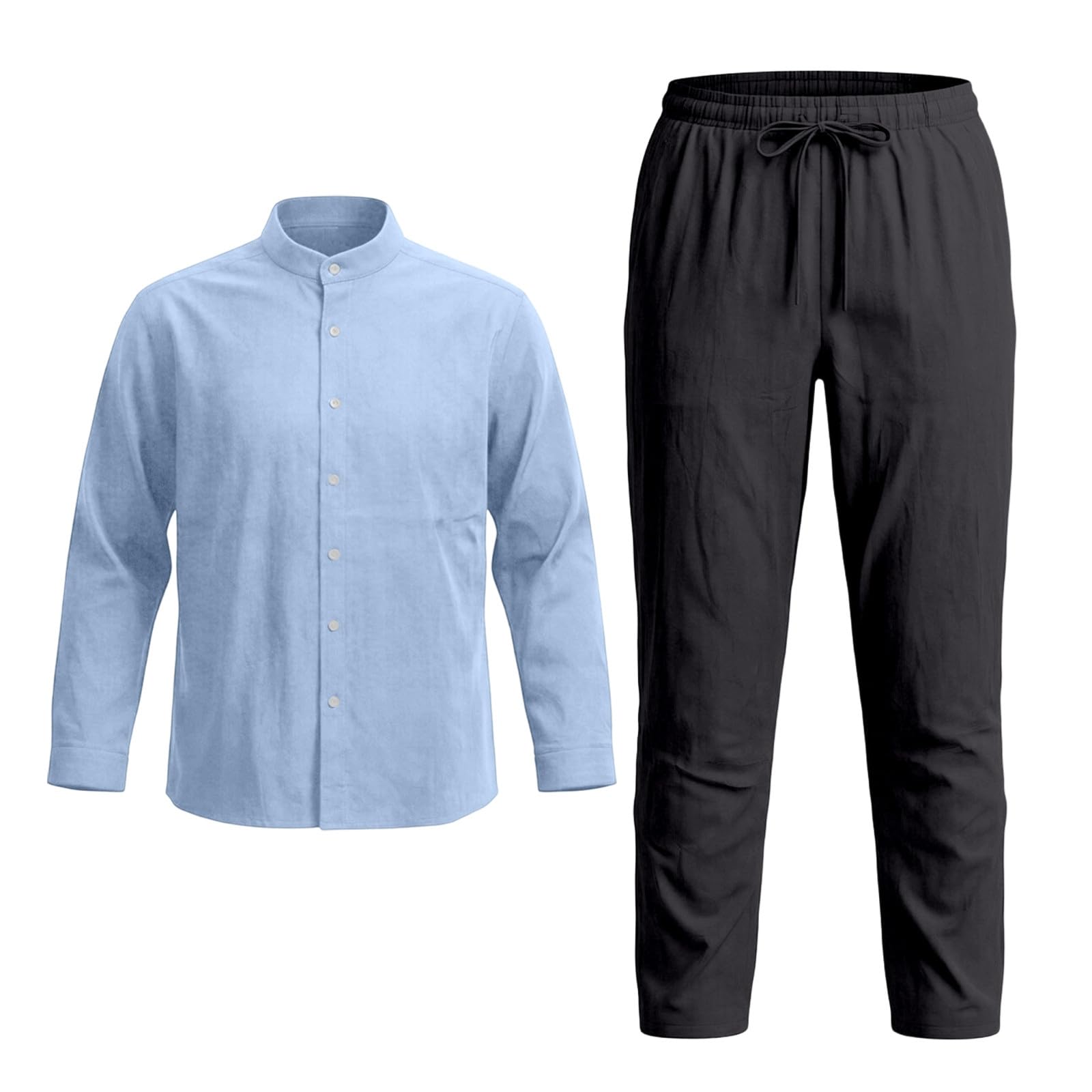 Traje de verano para hombre, camisa de lino manga larga con botón y pantalones cómodos para uso casual, playa