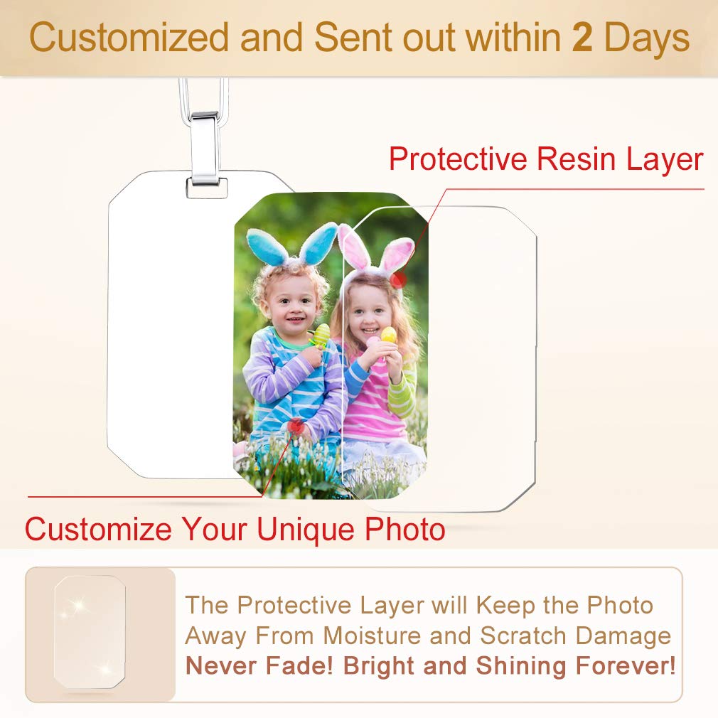 Custom Photo Keychain for Men Personalized Dog Tag Keychain with Picture Inside