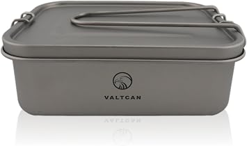 Valtcan Titanium Lunch Bento Storage Box 1200ml 40 oz Grade 1 Airtight Locking Lid Leakproof Foldable Handle Reheatable on Fire Ultralight 254g Camping Office Meal Prep Food Container Dishwasher Safe