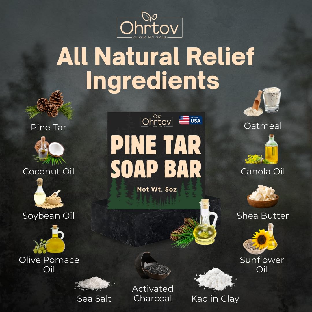 Jabón de alquitrán de pino – Barra de jabón de alquitrán de pino natural para hombres – Barra limpiadora para el acné, eczema, psoriasis y alivio de picazón – Gel de baño facial y corporal con carbón 6