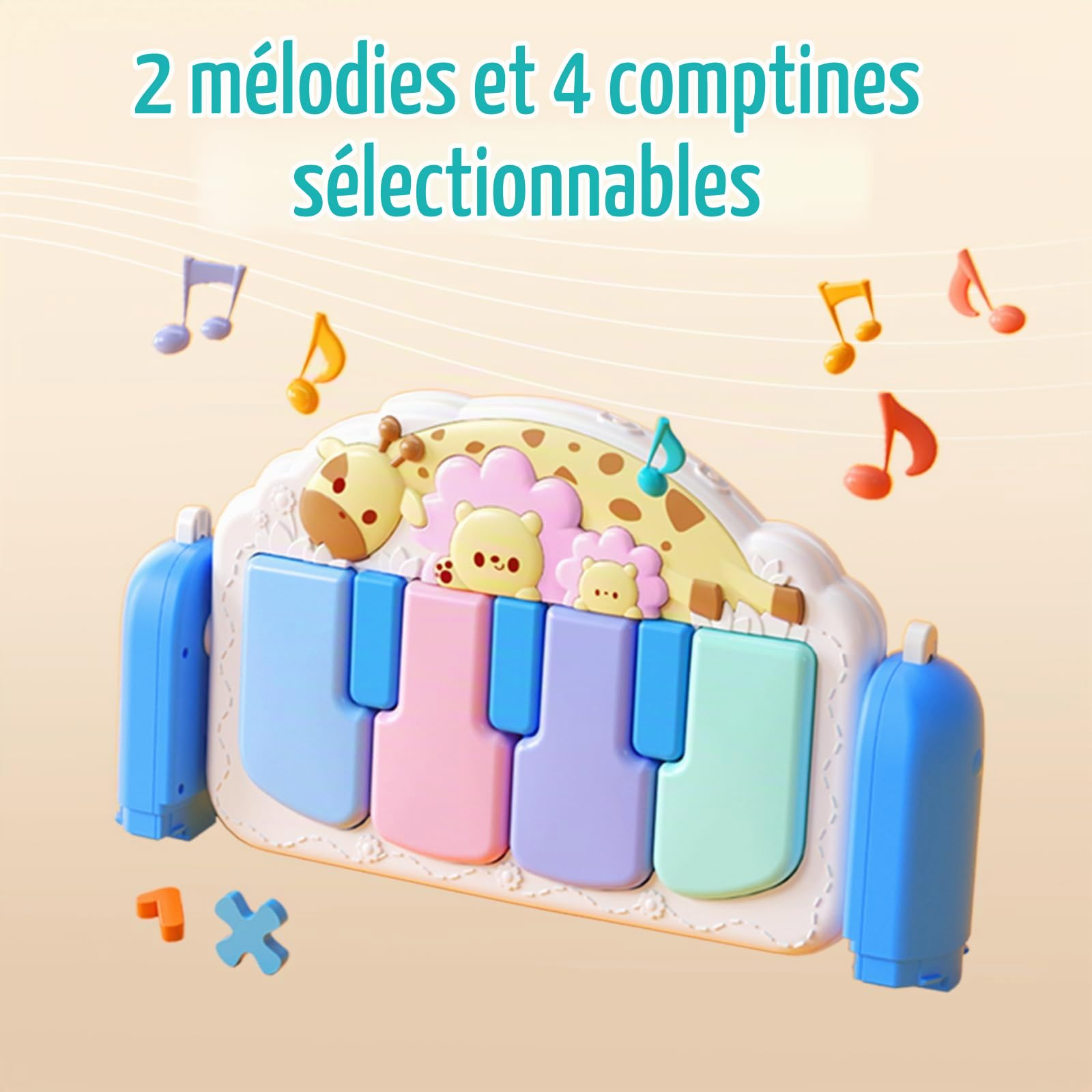 Auby Tapis d'Éveil pour Bébé Adventure Band - 5 Jouets Suspendus & Piano à Pied, Gym 3 Étapes (0-36 Mois), Structure Renforcée, Tapis en Latex Thaïlandais, 2 Modes Musicaux