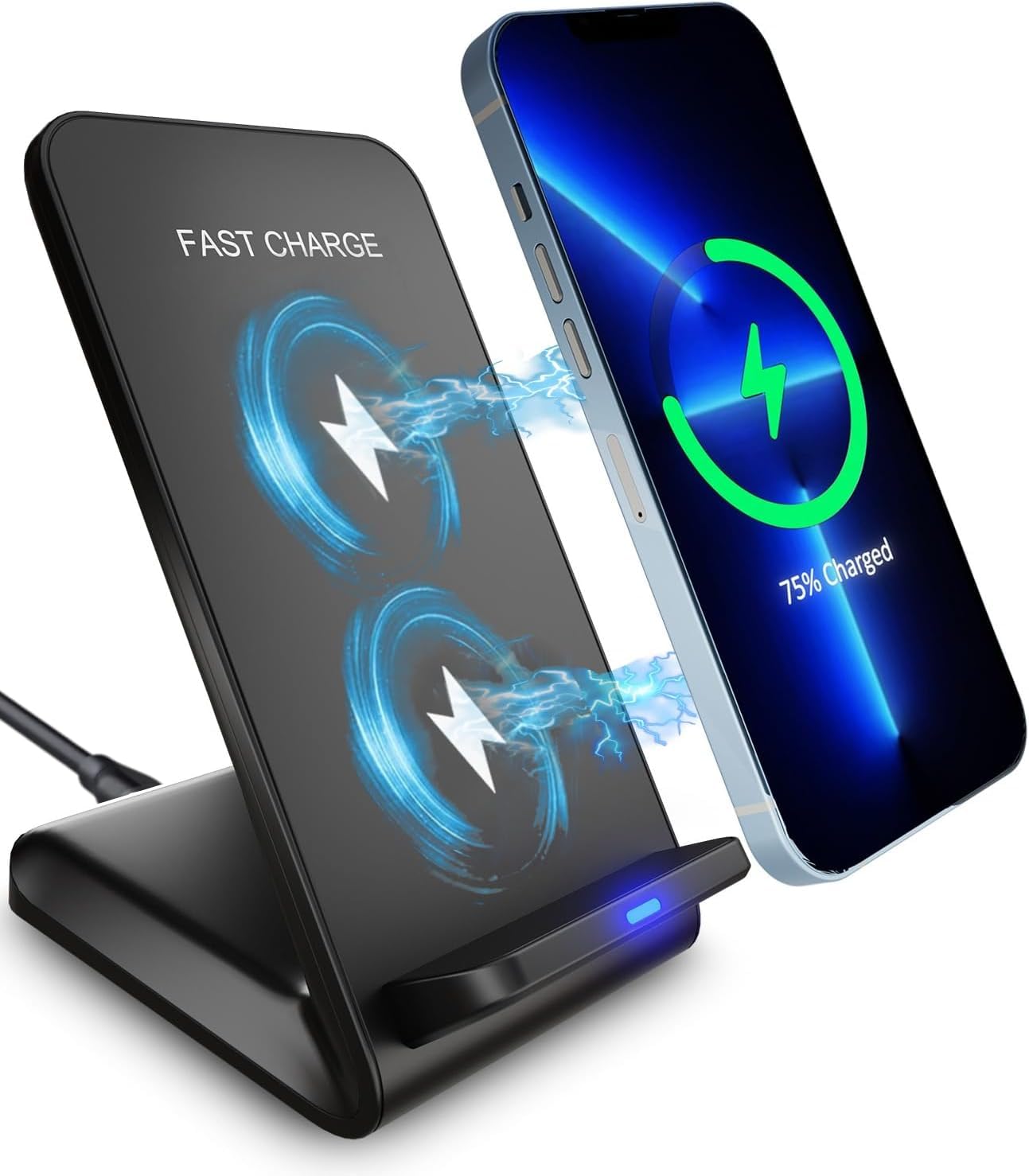 Wireless Charger Stand, 15W Qi Zertifiziert Induktive Ladestation Schnelles Kabelloses Ladegerät für iPhone 16 15 14 13 12 11, Samsung Galaxy S25 S24 S23 S22 S21, Google Pixel 9 Pro 8 7 6