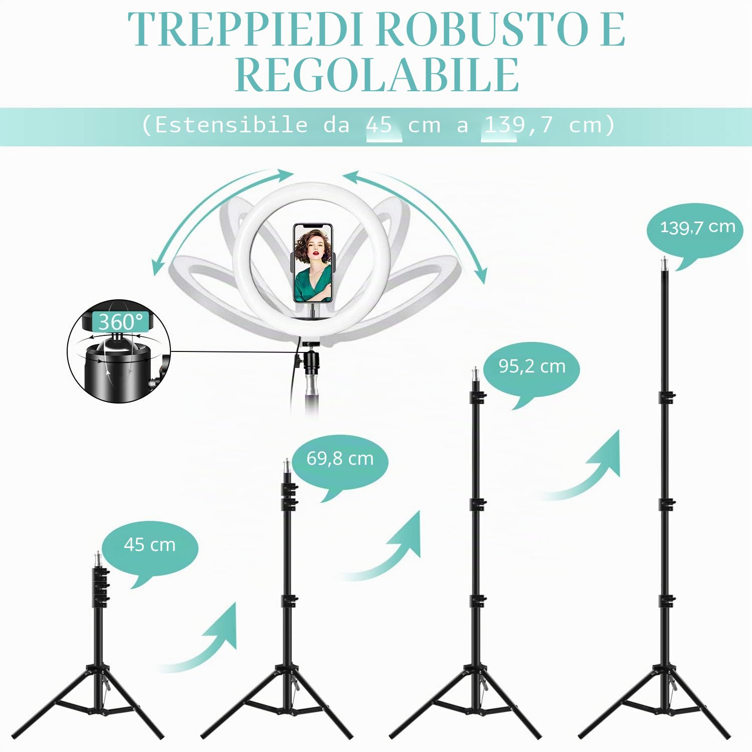Ring Light Telefono, Selfie Ring Light LED con Treppiede, 10 Pollice Luce ad Anello, Anello Luminoso per Trucco Fotografia in Streaming 3 Modalità Colore e 11 Luminosità Alimentato Tramite USB