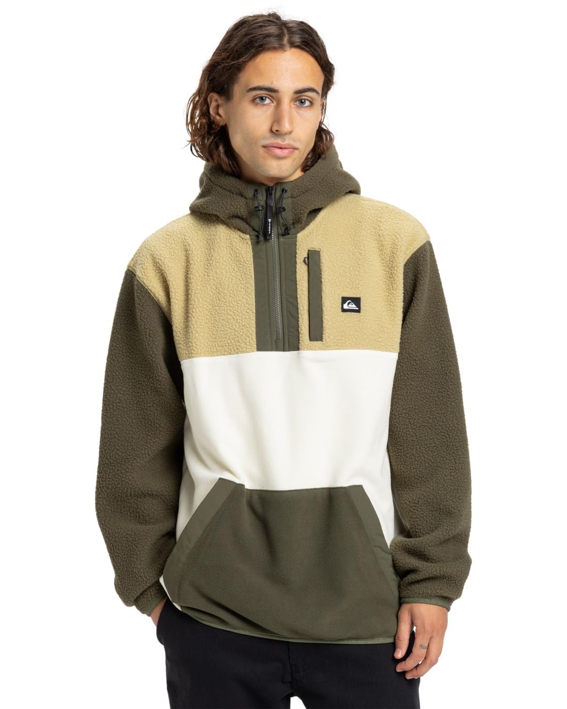 Quiksilver Ocean View Mix Up - Men Brown Half-Zip Fleece Hoodie - Men - Green