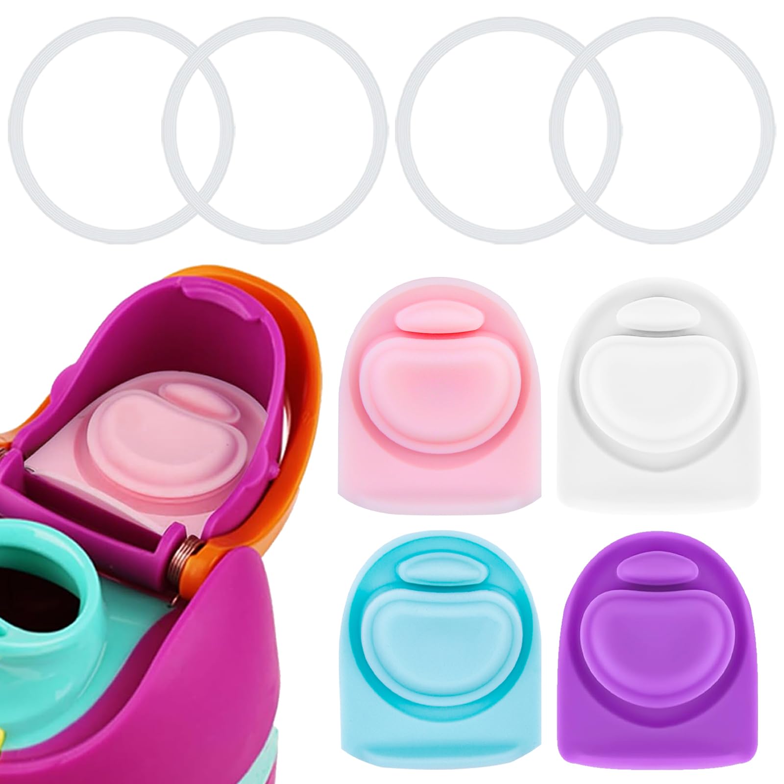 BMSQOFD 4 Sets Replacement Lid Rubber Seal for Owala FreeSip 24oz 32oz, Replacement Stopper and O Ring Gasket Parts Compatible with Owala 16/19/24/32/40oz Water Bottle Insert Silicone Accessories B1A9
