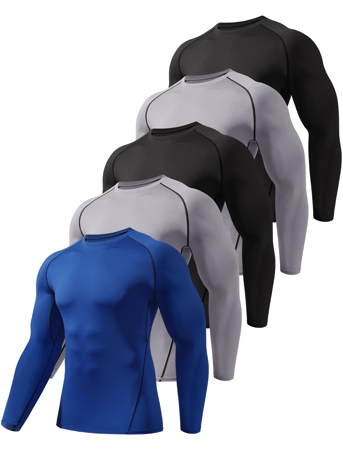 5–6 Packungen Langarm-Kompressionsshirt für Herren, Sport-Baselayer, Workout-Shirt, athletische Oberteile, Laufshirts für Herren