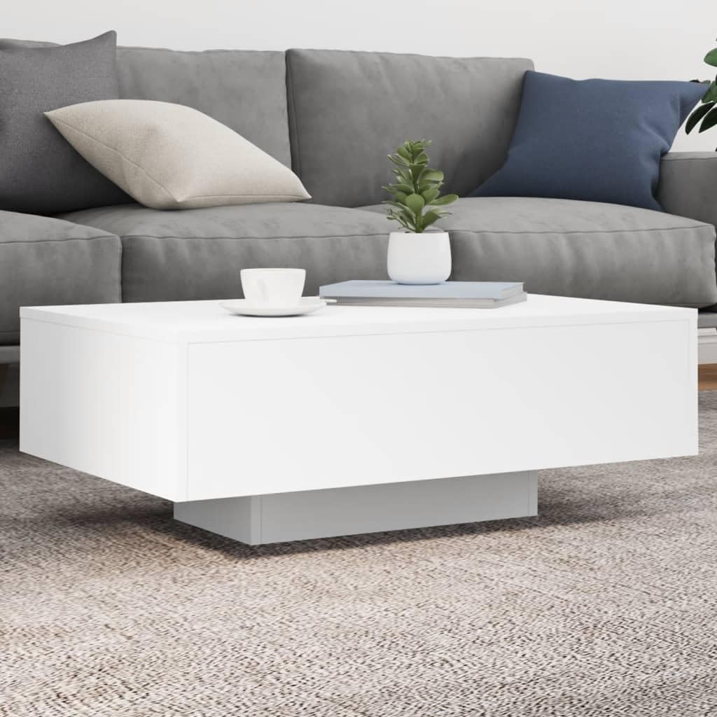 SXZenSpace White Coffee Table with LED Lights 85x55x31 cm Modern Engineered Wood Small Living Room Centre Side Sofa Tea Adjustable RGB Glow for Lounge Bedroom Study