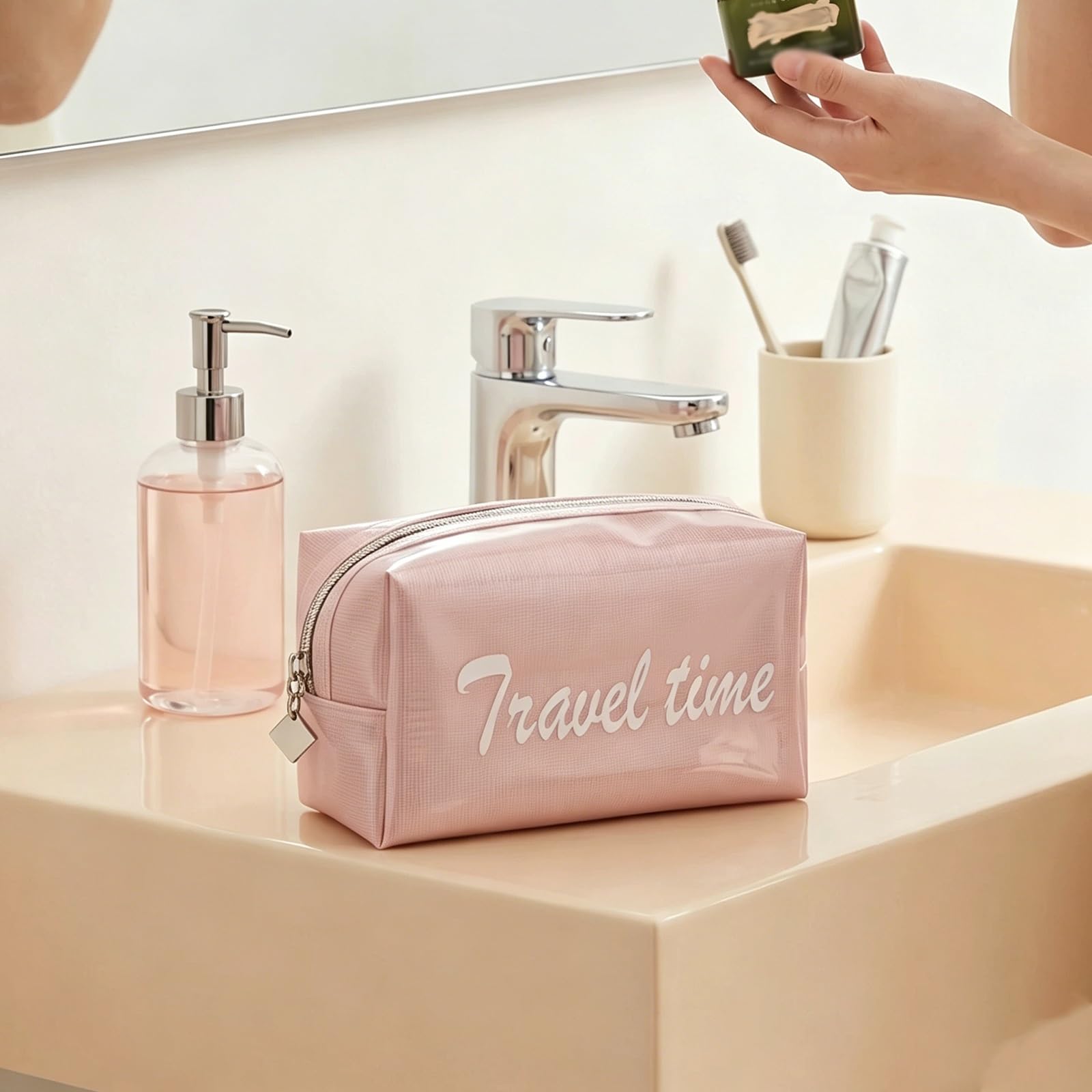 Borse da Toilette, Beauty Case, Beauty Case da Viaggio Impermeabile in Pelle PU, Tasca Interna a Bustina, Romanticismo e Praticità Coesistono, Tessuto Impermeabile(Silver)