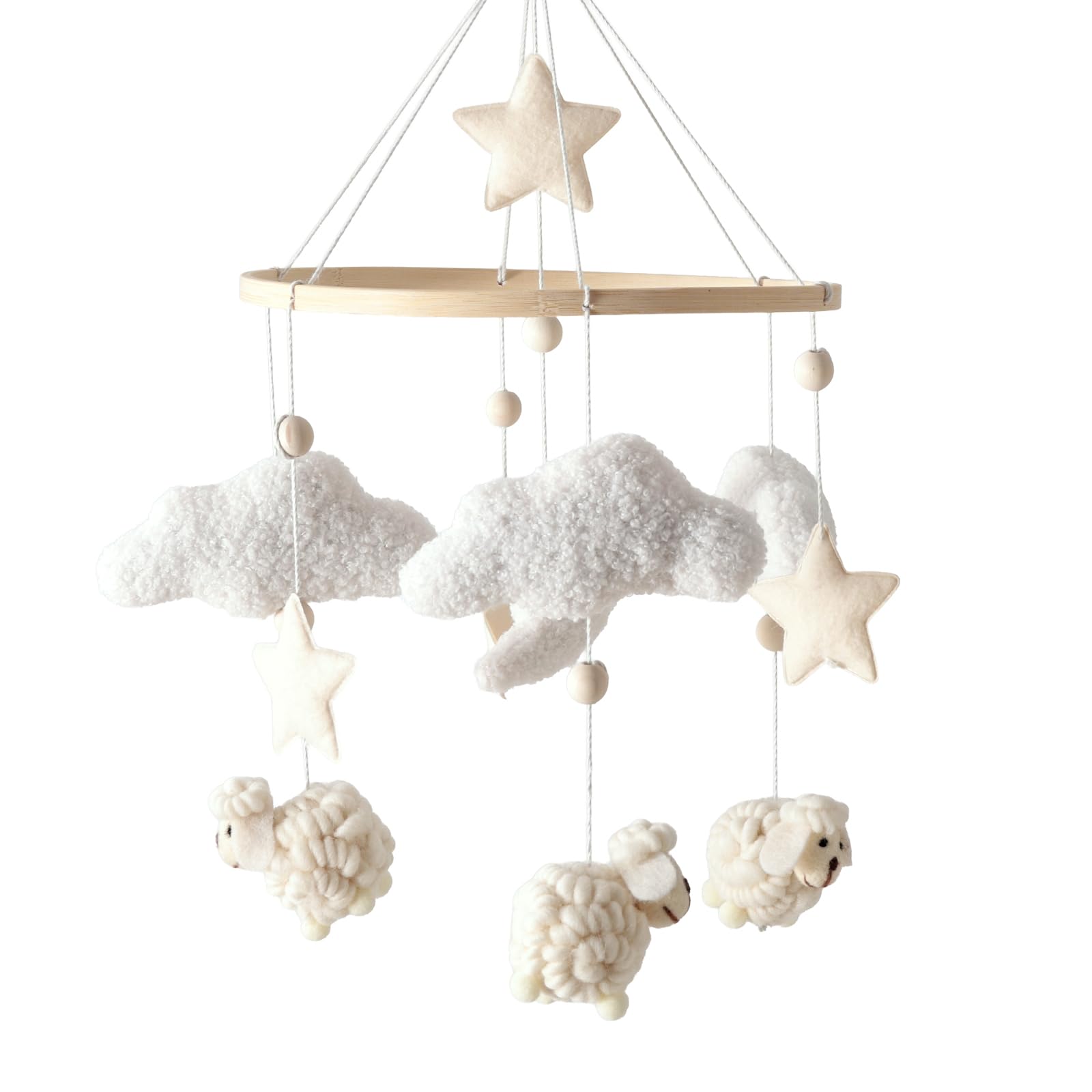 Promise Babe Mobile Baby Wooden Star Clouds Felt Balls Room Hanging Bed Bell Crochet Wind Chime Newborn Kids Pendant Crib Changing Table Deco Moon Mobile, Smalll Grey — view 13