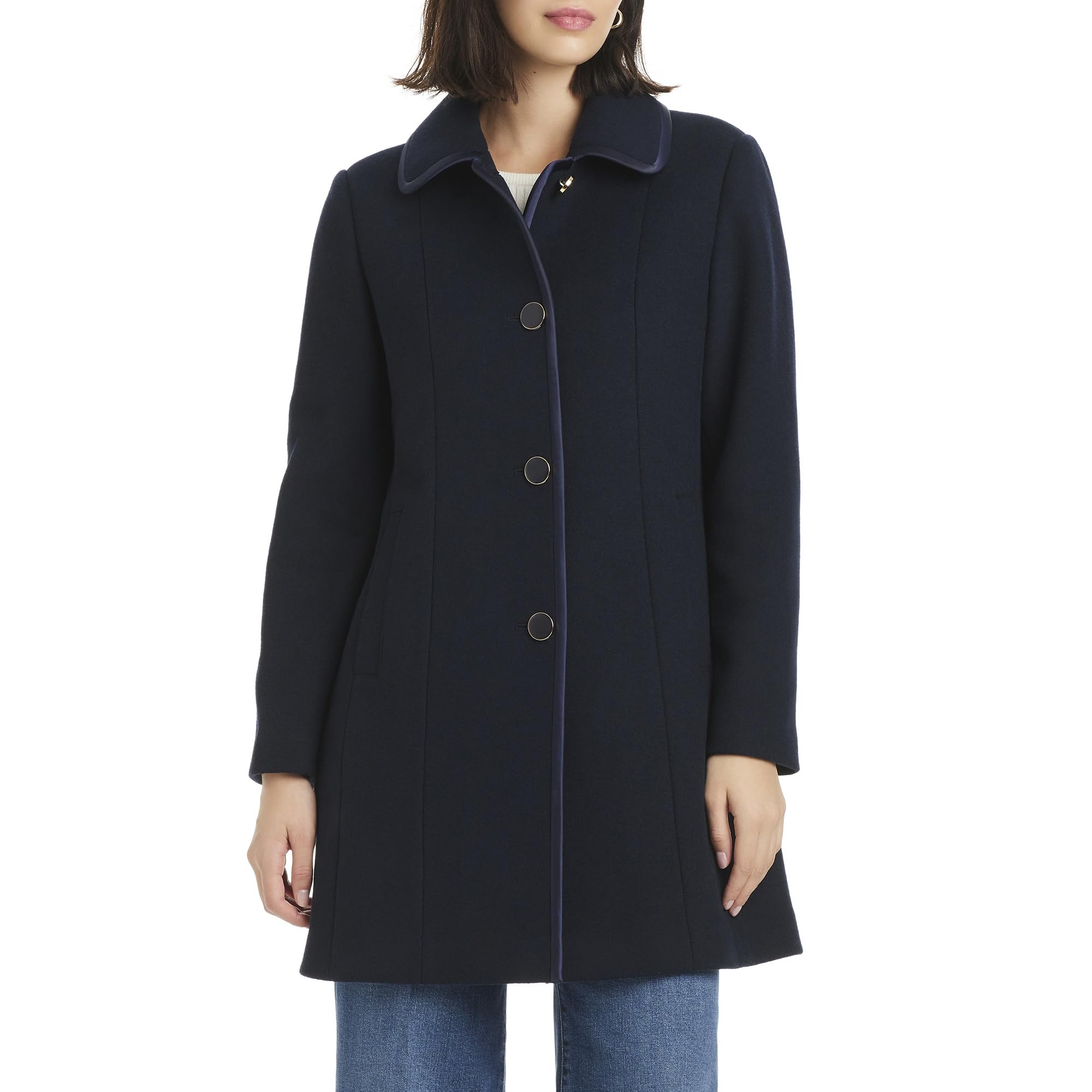 kate spade new york Women's Wool Dress Coat, Midnight Navy, M