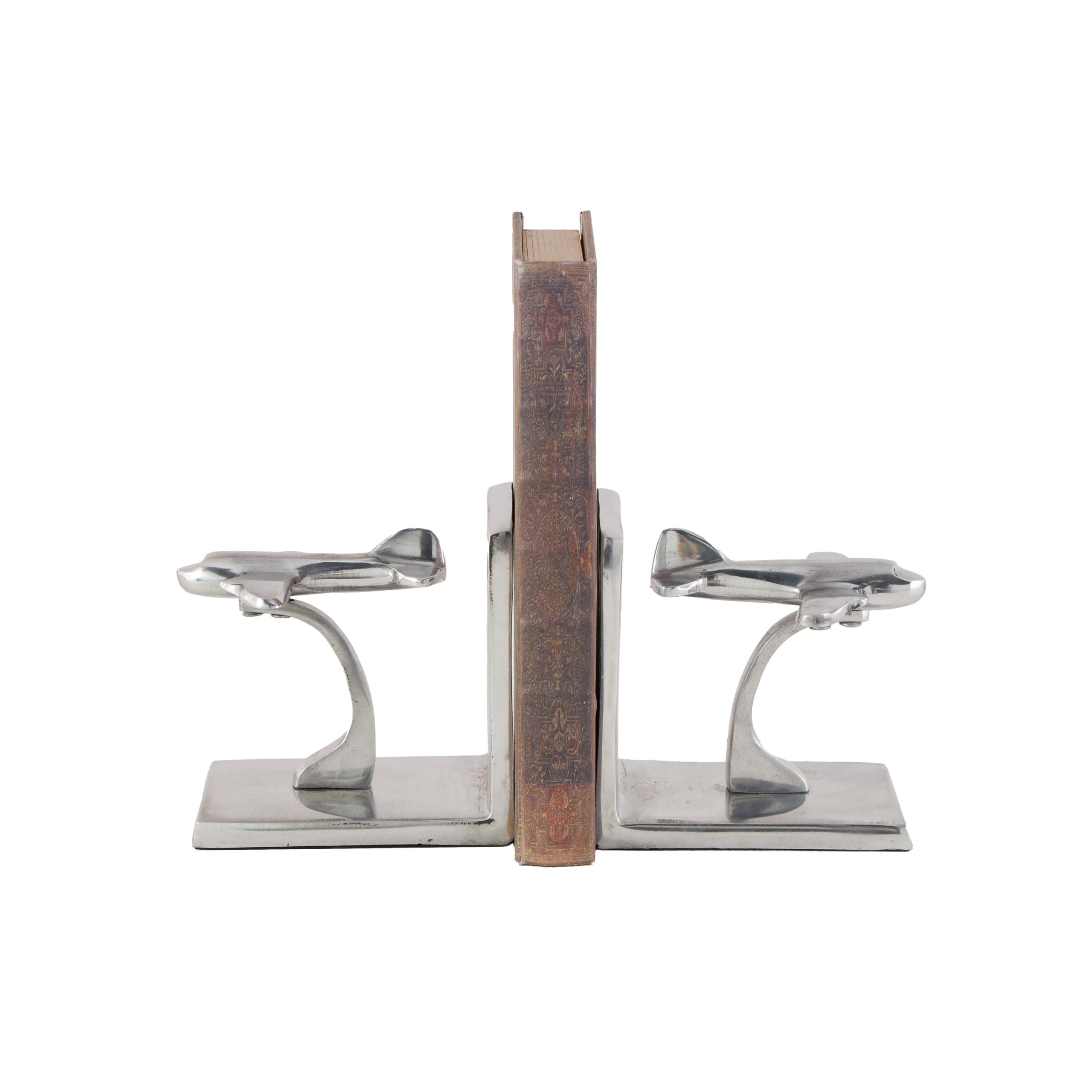 Deco 79 Home Decorators Collection Traveler Bookends Set of 2, Airplane/5"x5"W, Silver