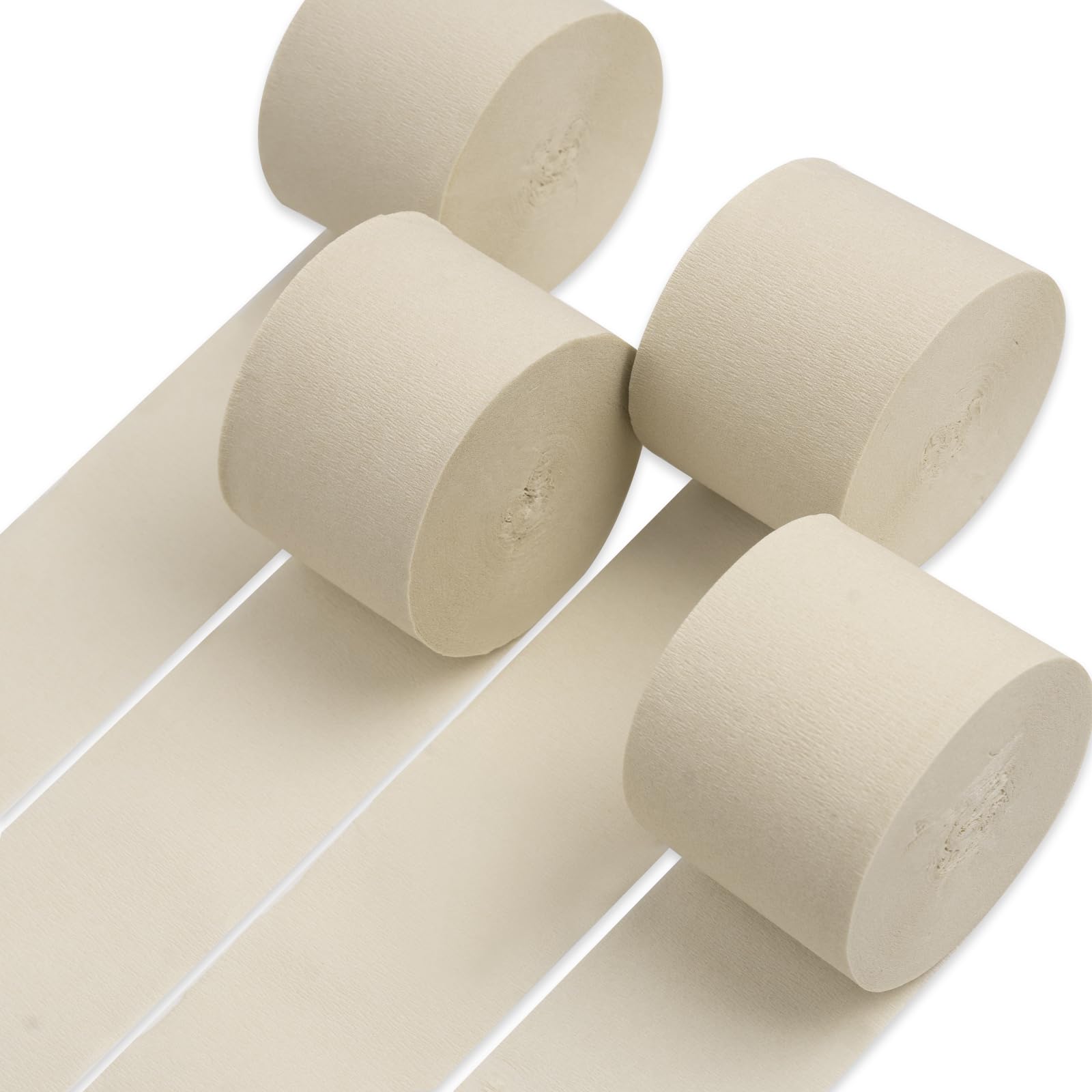 PartyWoo White Crepe Paper Streamers 4pcs 328ft Pack of Sand White Crepe Paper Streamers for Birthday Wedding Baby Shower Engagement Bachelorette