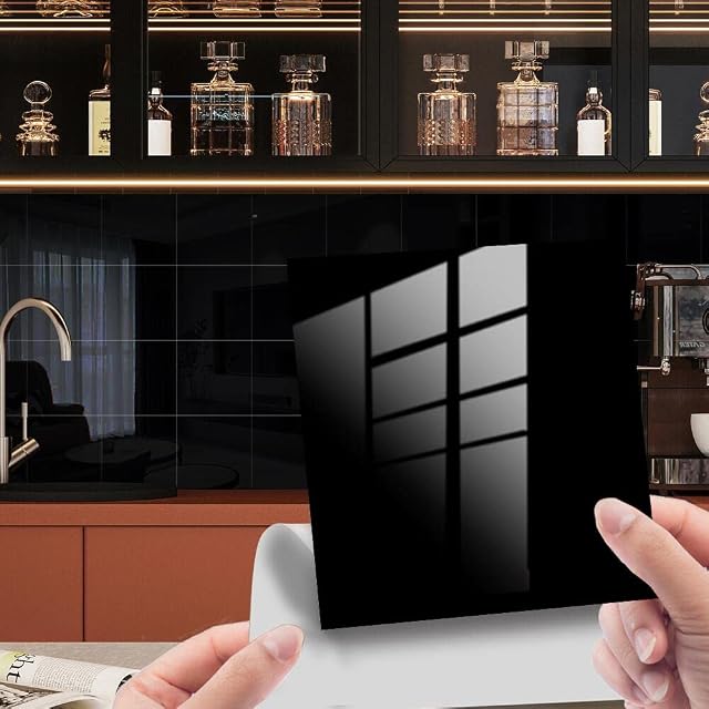 HORIWE Marble Tile Stickers for Kitchen Bathroom Backsplash PVC Waterproof Oil Proof DIY Self Adhesive New Wall Stickers Home Decor 6x6 Inches 20pc (Black, 15x15cm (6"x6"))