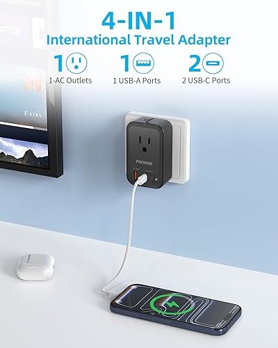 Miniatura 4 de PAEWOK Adaptador de viaje USB C, adaptador de enchufe de viaje europeo con 1 toma de CA y carga rápida USB (PD 20W), adaptador universal plegable
