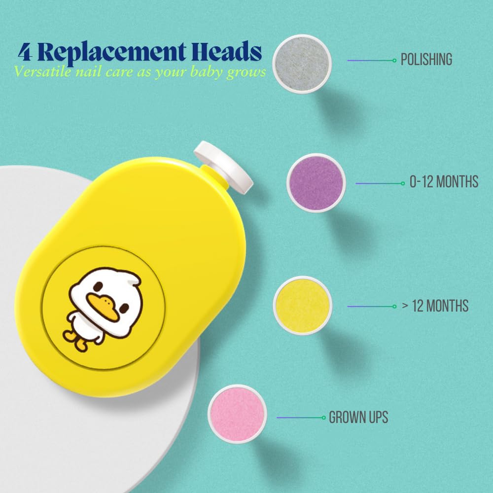 LUFFCABO Electric Baby Nail File, Safe Electric Baby Nail Trimmer with Interchangeable Pads, Low Noise Newborn Nail File, Baby Nail Buffer and Nail Polish, Compact Nail Trimmer for Baby Grooming Kit