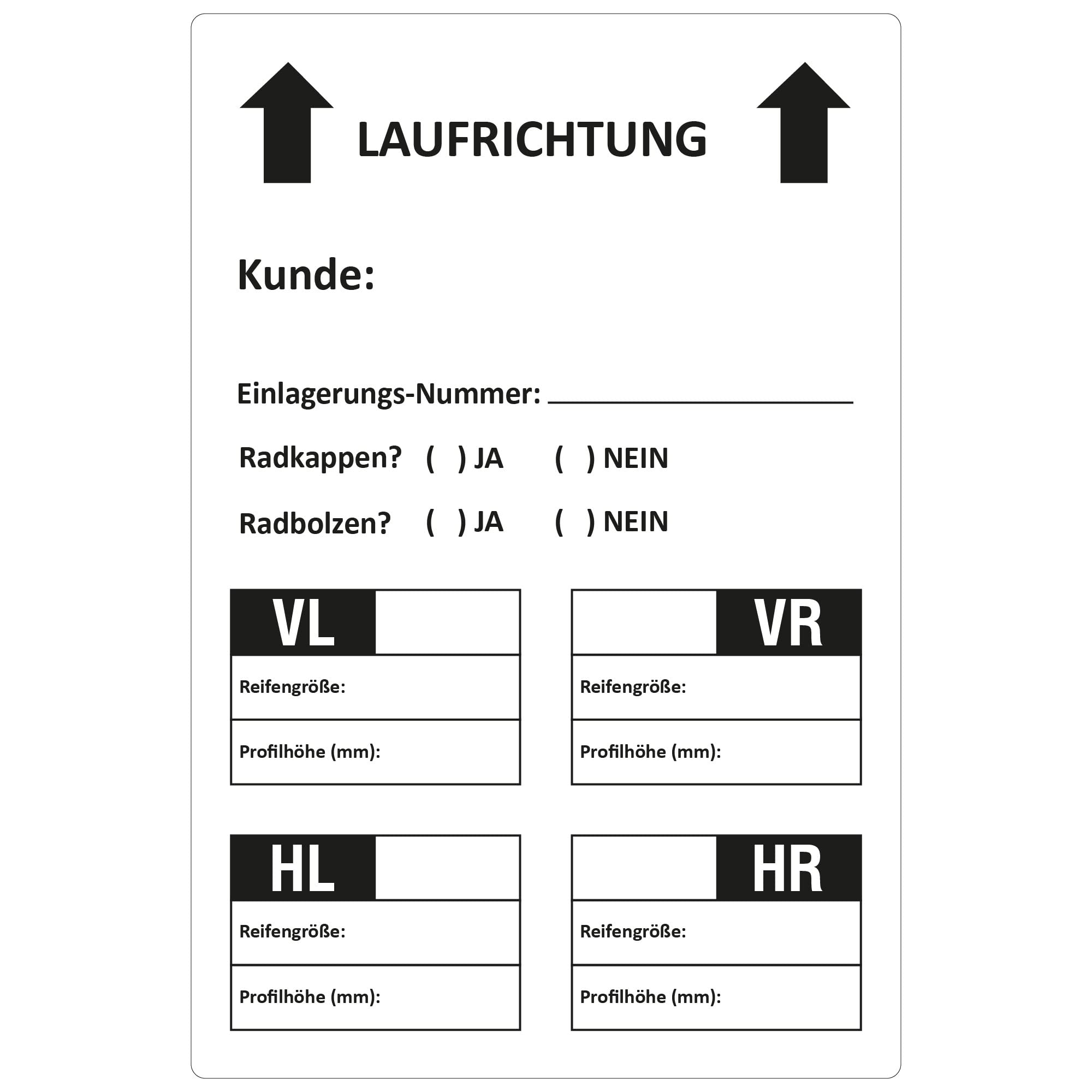 Labelident Reifenaufkleber für Einlagerung, Papier weiß-schwarz, 100 x 150 mm, 500 Etiketten auf 1 Rolle/n, extrem permanent, Trägerperforation