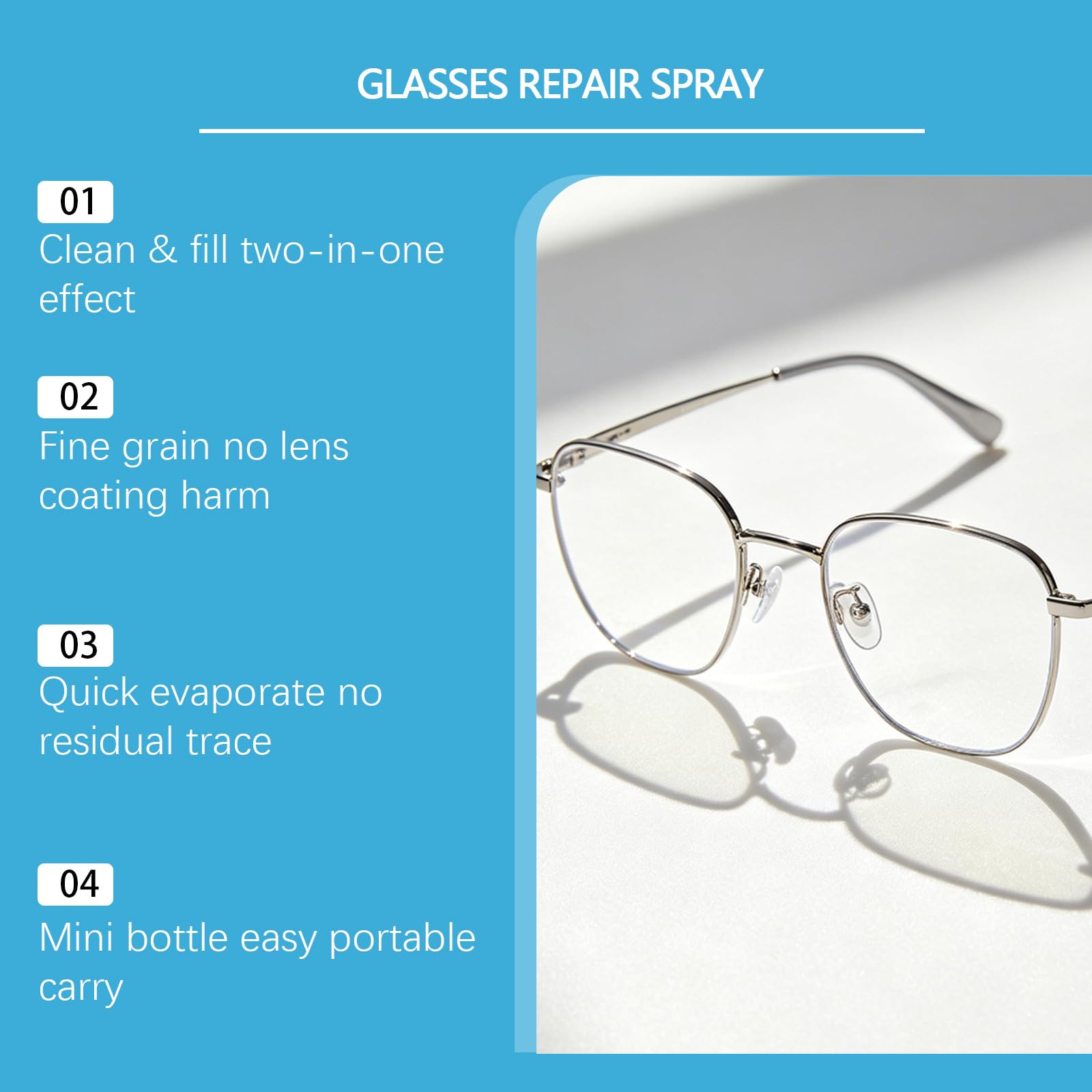 Brillenglasreiniger & Kratzer-Reparaturspray - Tragbare Flasche Mehrzweck-Brillenreinigungsspray, streifenfreies Schnellwischen für alle Linsen, klarere Sicht (6pcs)