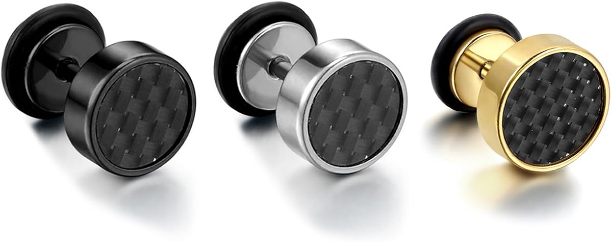 Cupimatch Cool 10mm Mens Stainless Steel Stud Earrings Women Piercing Ear Plug Tunnel Set of 4 works (3 works 10mm) - Image 3