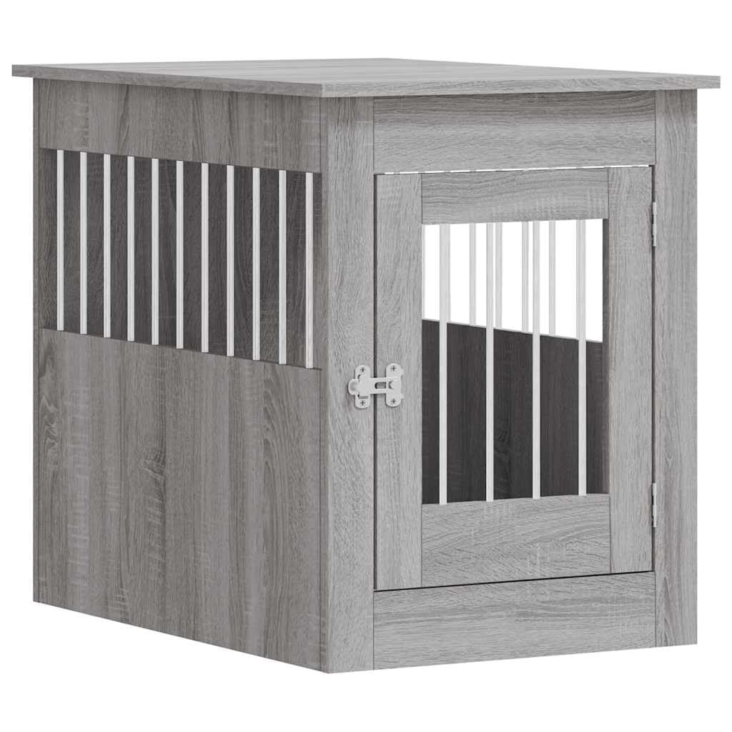 vidaXL Dog Crate Furniture, Doghouse with Fence, Dog Kennel with Lockable door, Dog Cage for Indoor Living Room, Grey Sonoma Engineered Wood — image 1