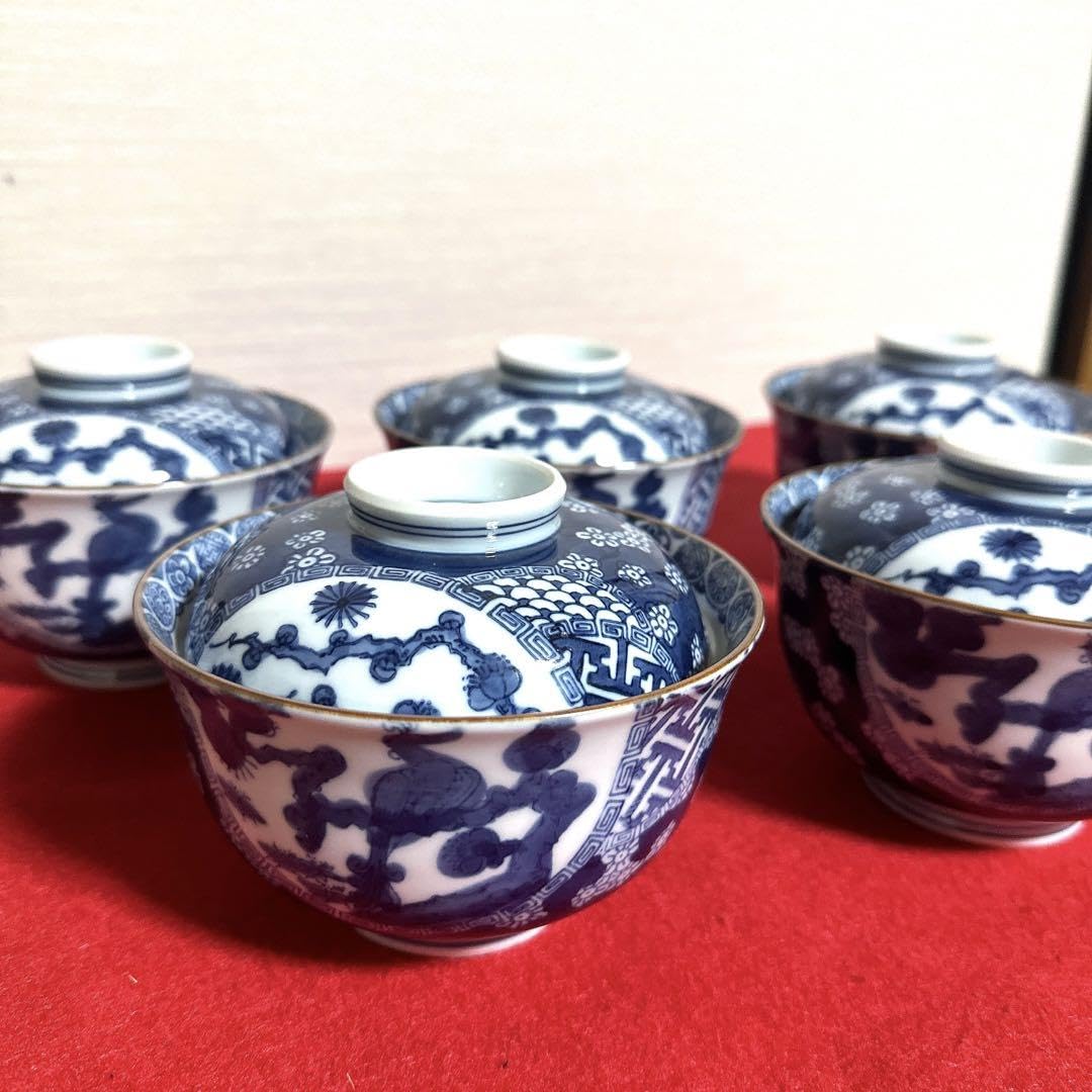 Amazon.co.jp: 有田焼 其泉窯 賞美堂 染付祥瑞梅花鳥 丼5客 : ホーム